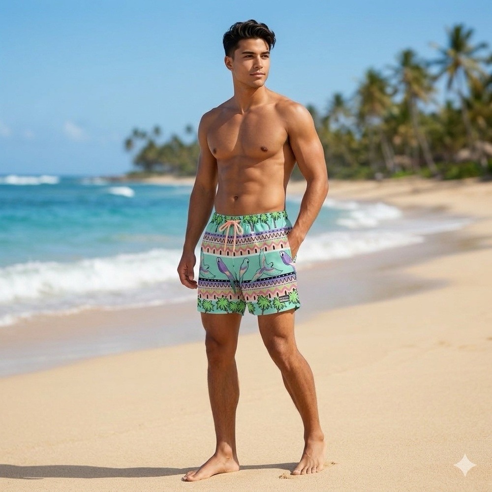 Chubbies Mens Swim Shorts M‎ Tropical Parrot Palm Print Lined Surf Beach USA